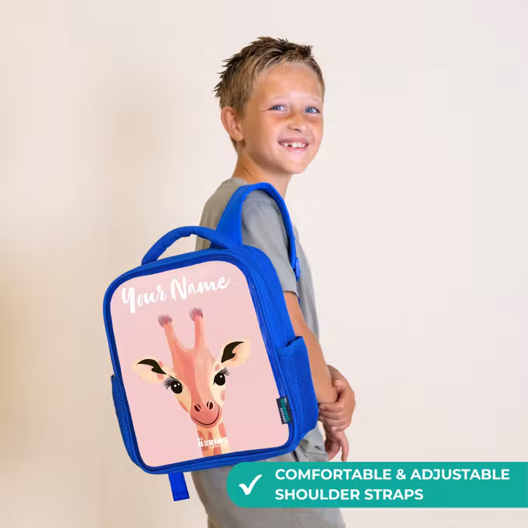 Kids backpack with name - Blue - Giraffe - Eyelashes - Minimalist - Pink — 4
