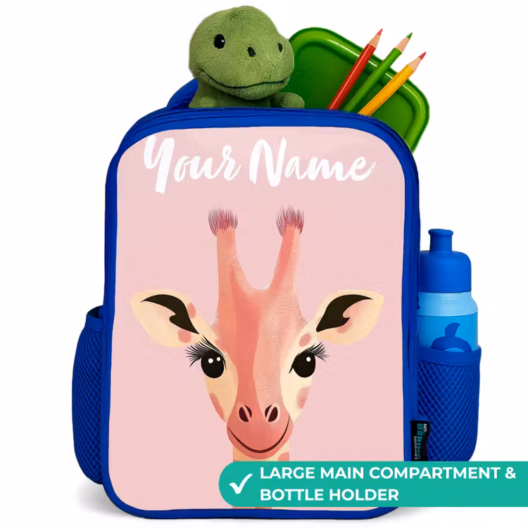 Kids backpack with name - Blue - Giraffe - Eyelashes - Minimalist - Pink — 5