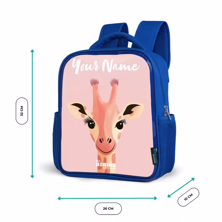 Kids backpack with name - Blue - Giraffe - Eyelashes - Minimalist - Pink — 6