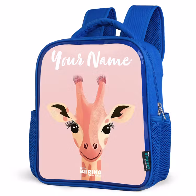 Kids backpack with name - Blue - Giraffe - Eyelashes - Minimalist - Pink — 7