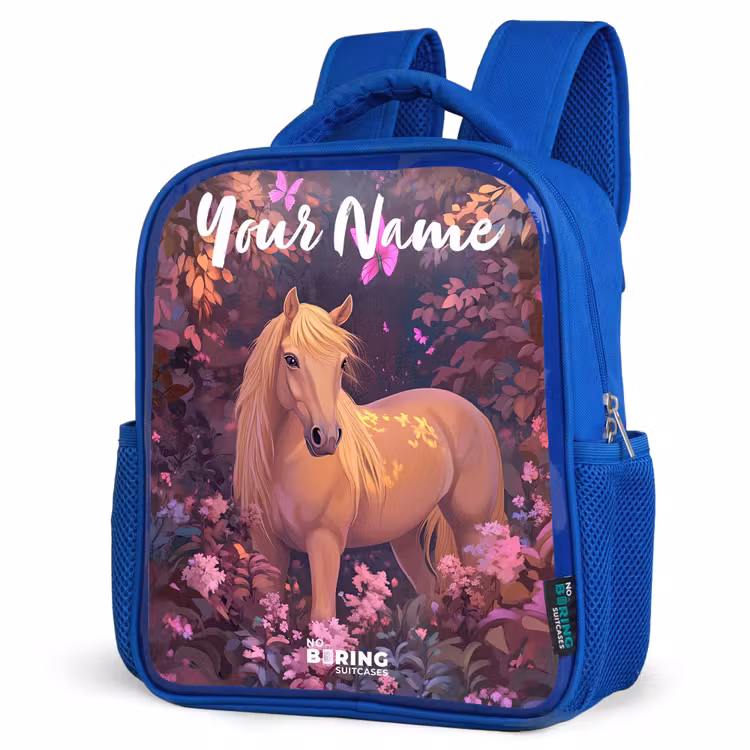 Kids backpack with name - Blue - Horse - Flowers - Purple - Butterfly — 7