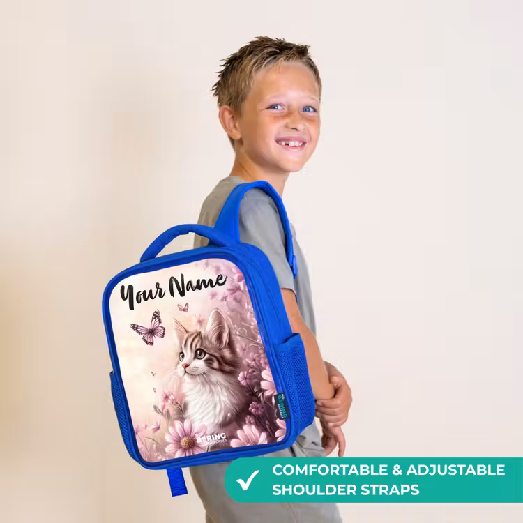 Kids backpack with name - Blue - Kitten - Butterflies - Purple - Flowers — 4