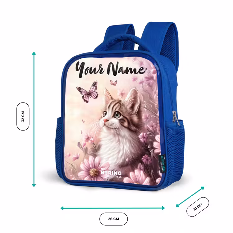 Kids backpack with name - Blue - Kitten - Butterflies - Purple - Flowers — 6