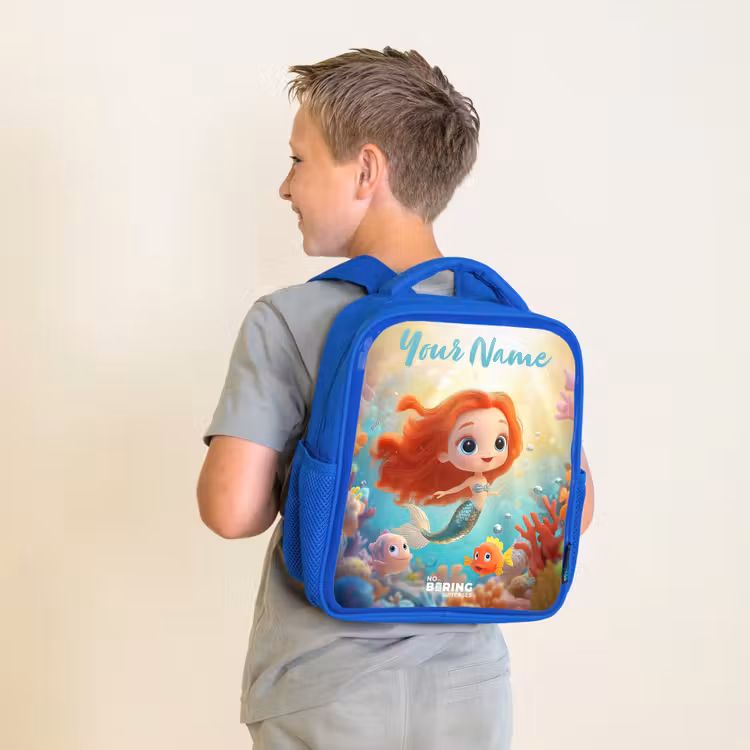 Kids backpack with name - Blue - Mermaid - Fish - Coral — 2
