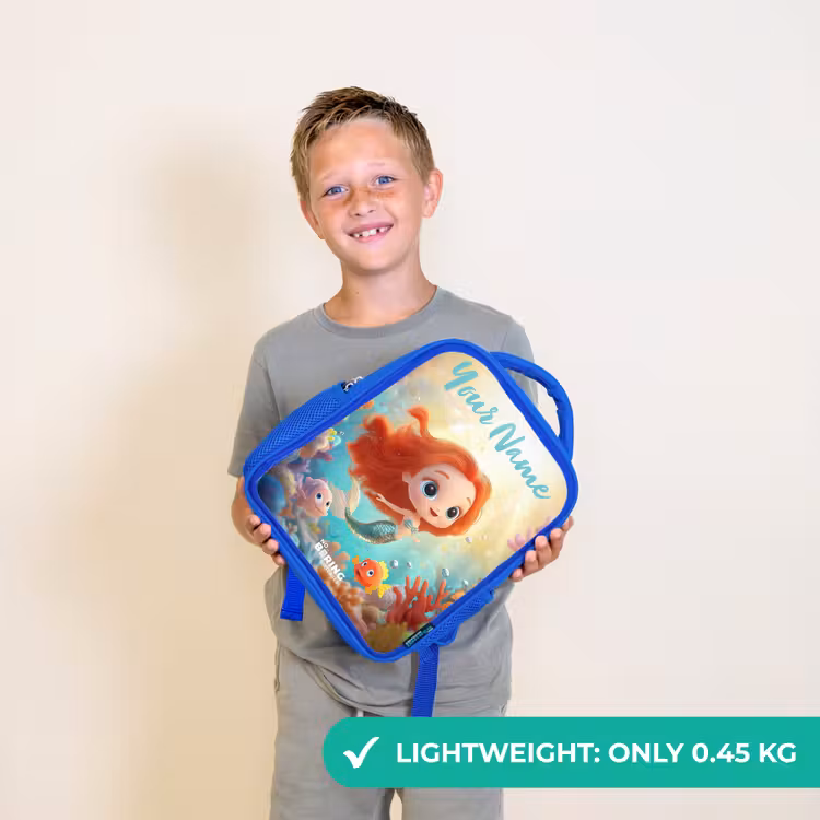 Kids backpack with name - Blue - Mermaid - Fish - Coral — 3