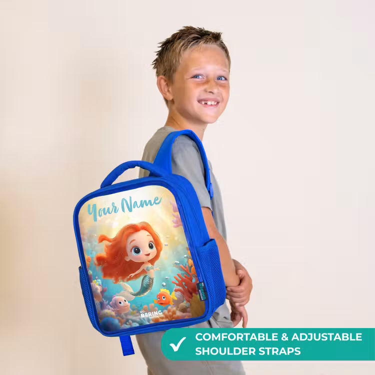 Kids backpack with name - Blue - Mermaid - Fish - Coral — 4