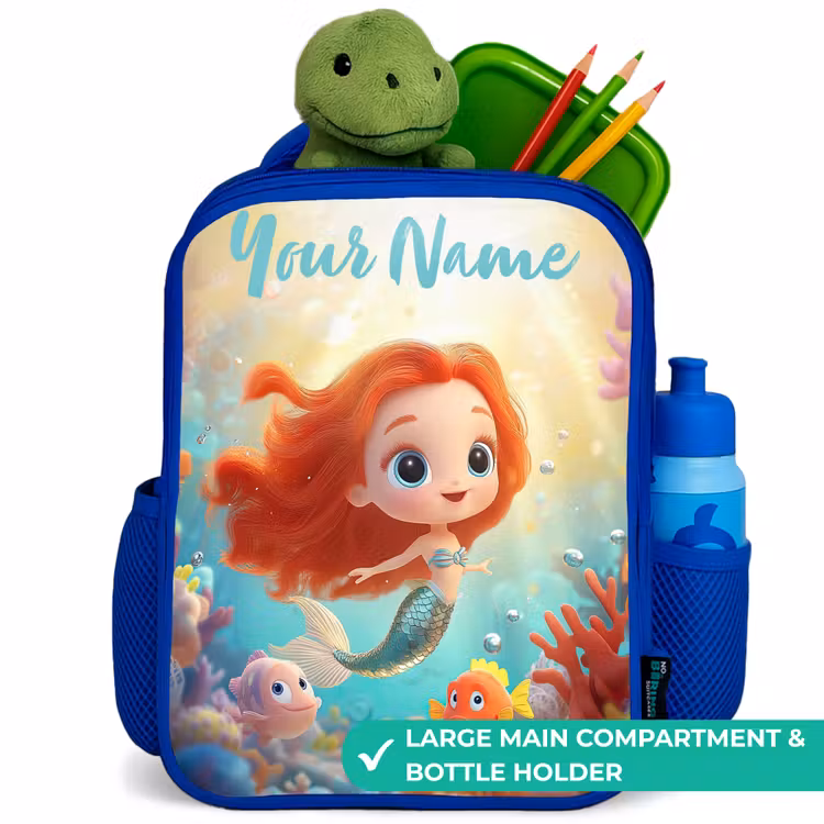 Kids backpack with name - Blue - Mermaid - Fish - Coral — 5