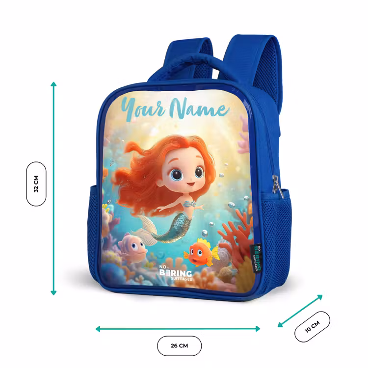 Kids backpack with name - Blue - Mermaid - Fish - Coral — 6