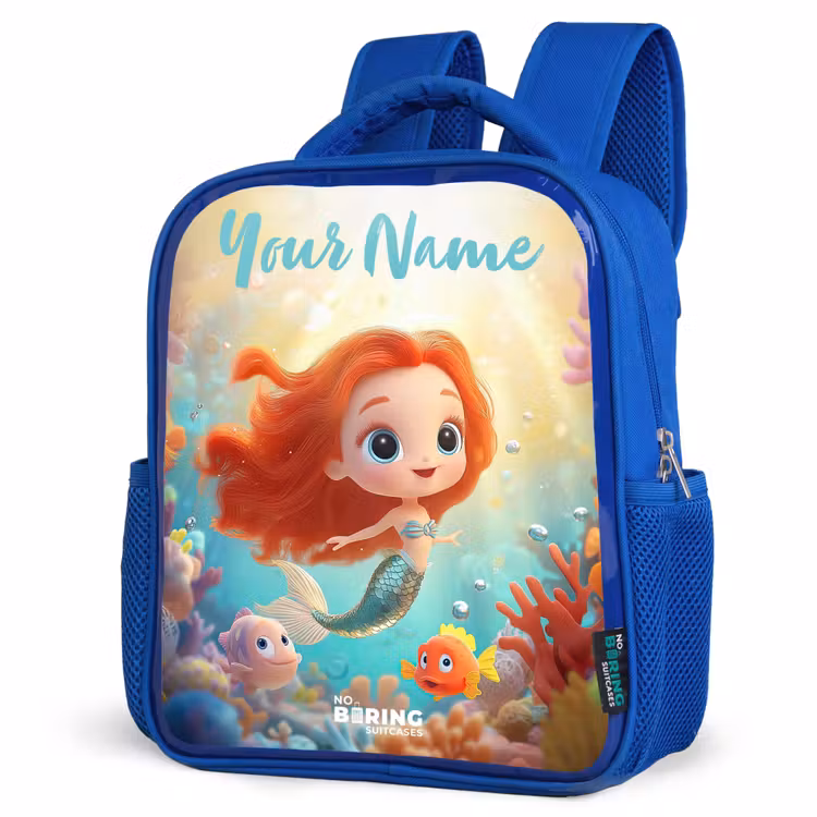 Kids backpack with name - Blue - Mermaid - Fish - Coral — 7