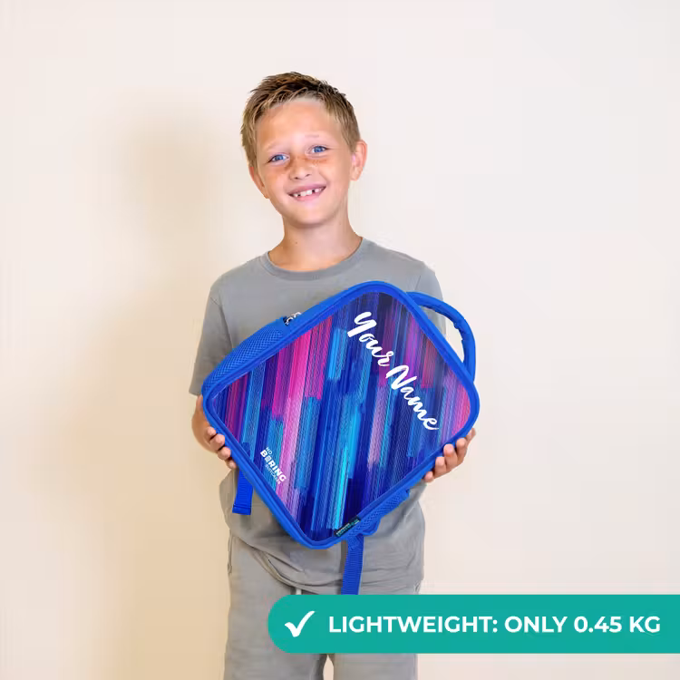 Kids backpack with name - Blue - Neon - Stripes - Abstract - Blue - Pink — 3