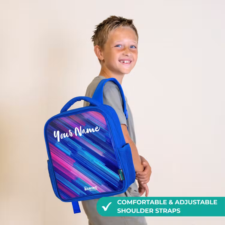 Kids backpack with name - Blue - Neon - Stripes - Abstract - Blue - Pink — 4