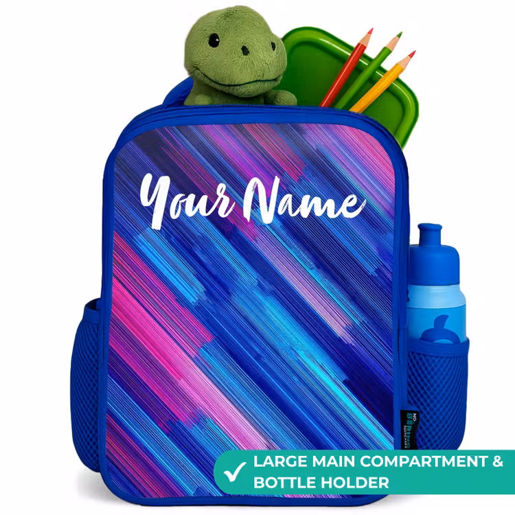 Kids backpack with name - Blue - Neon - Stripes - Abstract - Blue - Pink — 5