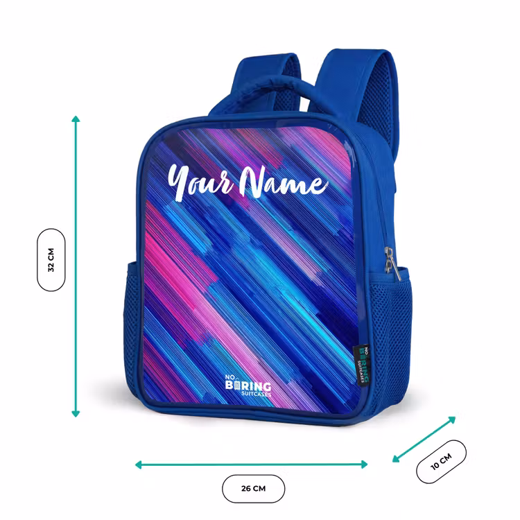 Kids backpack with name - Blue - Neon - Stripes - Abstract - Blue - Pink — 6