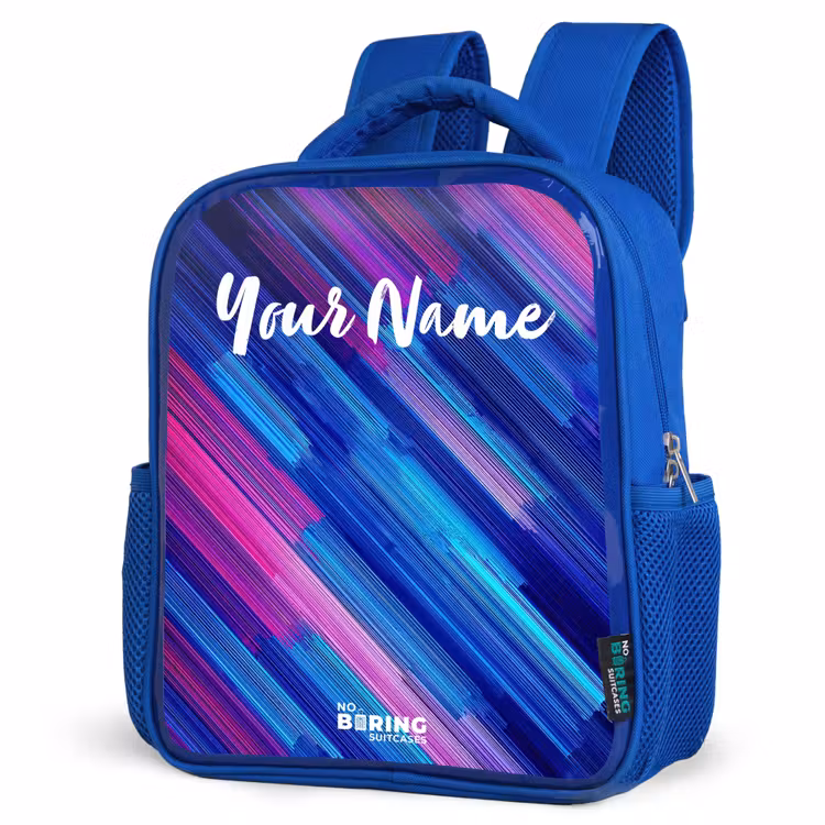 Kids backpack with name - Blue - Neon - Stripes - Abstract - Blue - Pink — 7