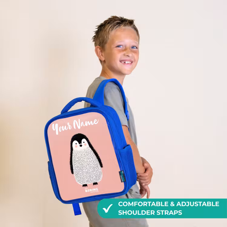 Kids backpack with name - Blue - Penguin - Dots - Pink - Minimalist — 4