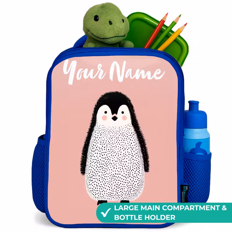 Kids backpack with name - Blue - Penguin - Dots - Pink - Minimalist — 5
