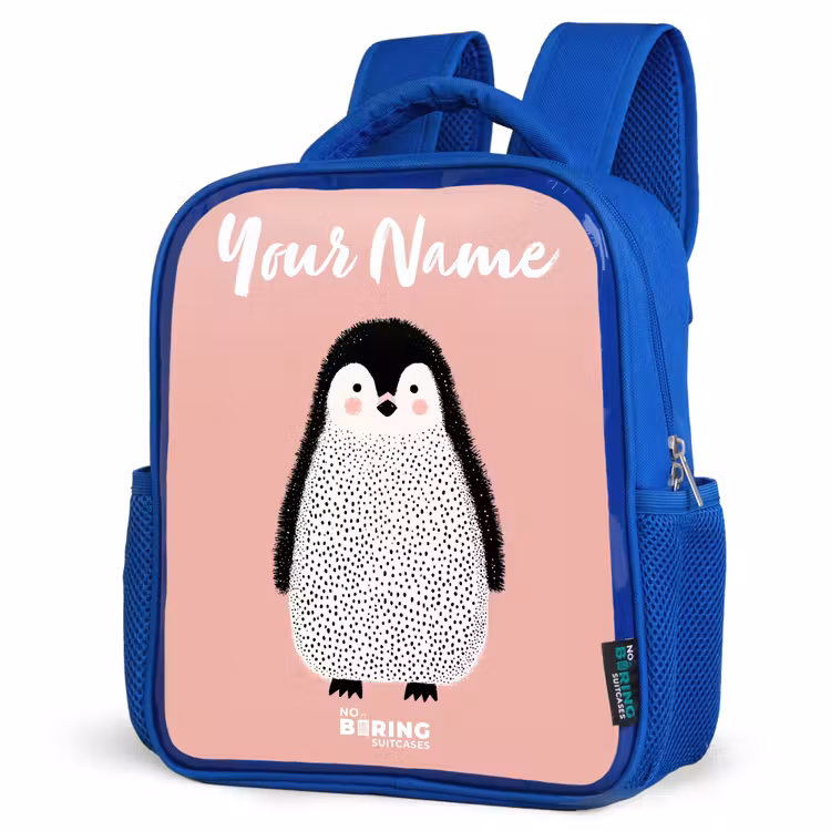Kids backpack with name - Blue - Penguin - Dots - Pink - Minimalist — 7