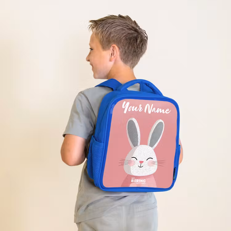 Kids backpack with name - Blue - Rabbit - Blush - Dots - Pink — 2