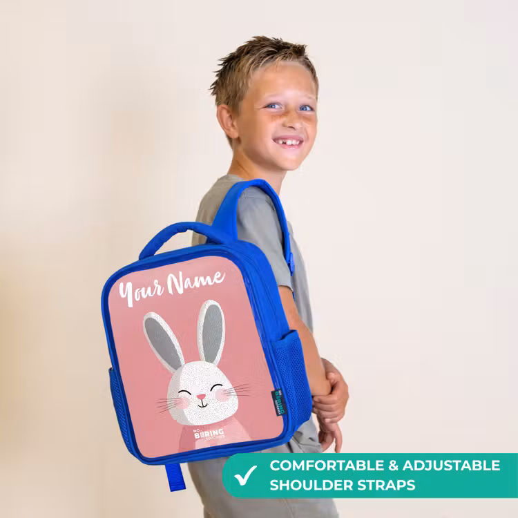 Kids backpack with name - Blue - Rabbit - Blush - Dots - Pink — 4