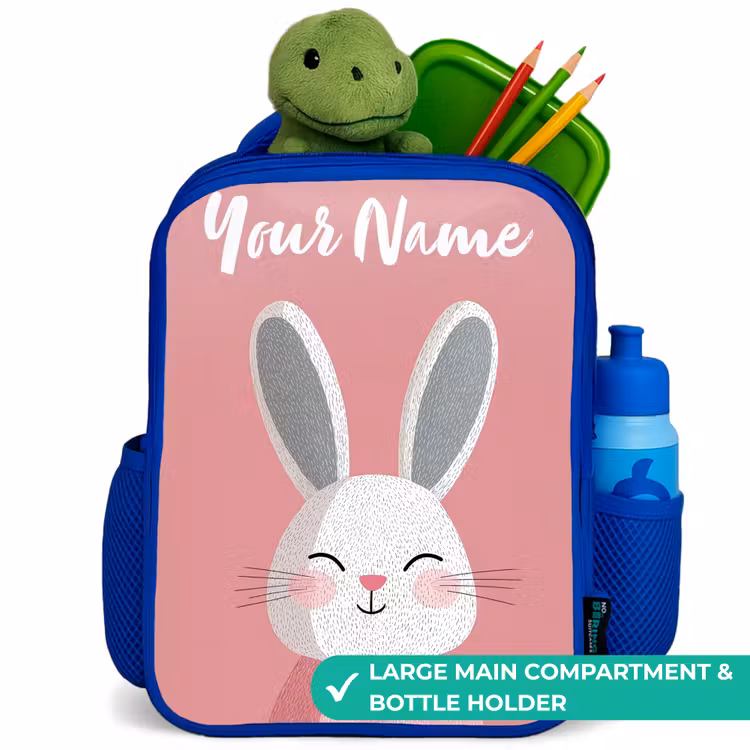 Kids backpack with name - Blue - Rabbit - Blush - Dots - Pink — 5