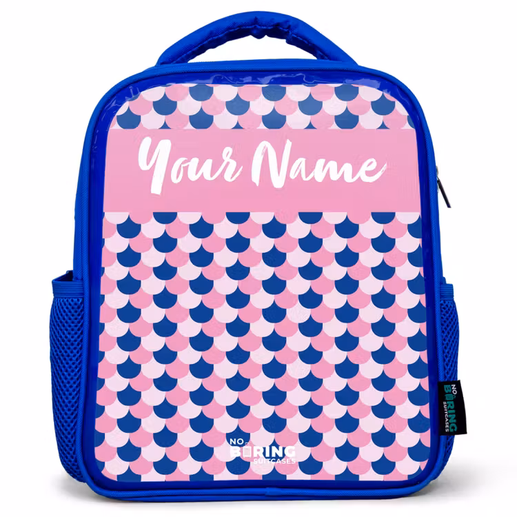 Kids backpack with name - Blue - Scales - Pattern - Blue - Pink — 1