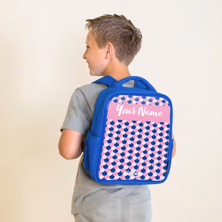 Kids backpack with name - Blue - Scales - Pattern - Blue - Pink — 2