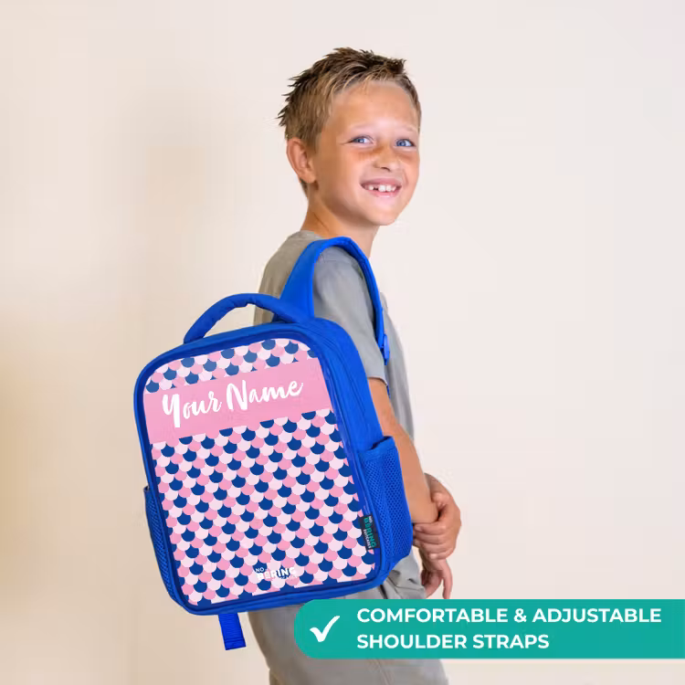 Kids backpack with name - Blue - Scales - Pattern - Blue - Pink — 4