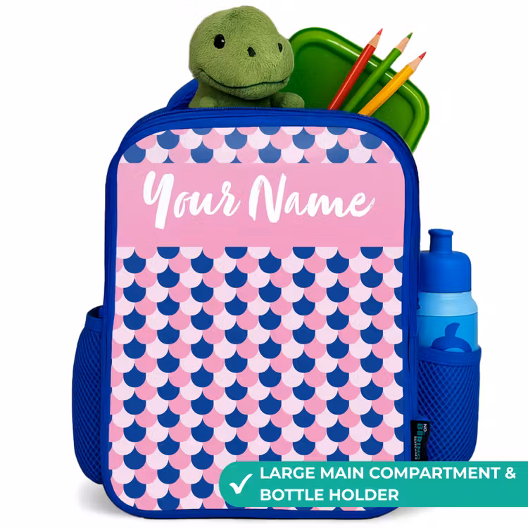 Kids backpack with name - Blue - Scales - Pattern - Blue - Pink — 5