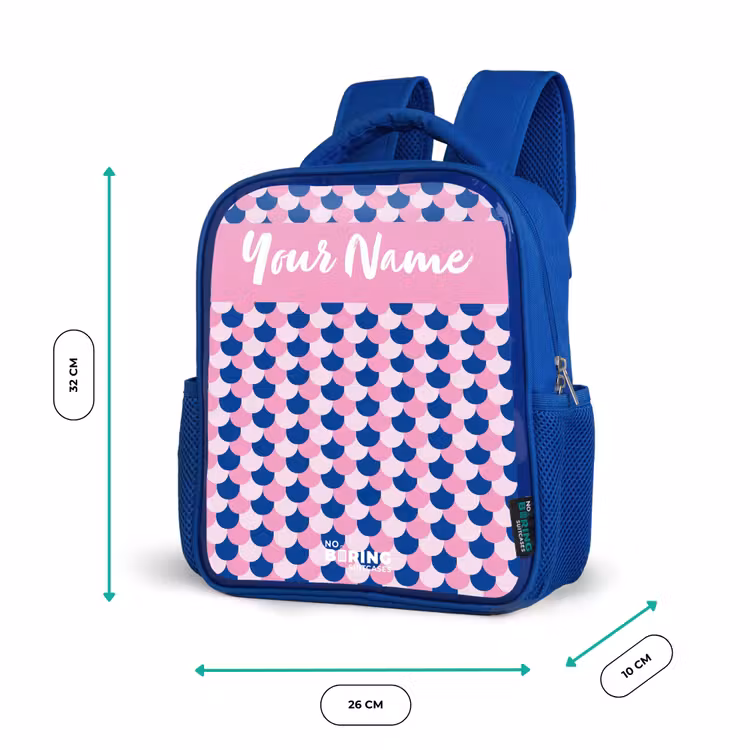 Kids backpack with name - Blue - Scales - Pattern - Blue - Pink — 6