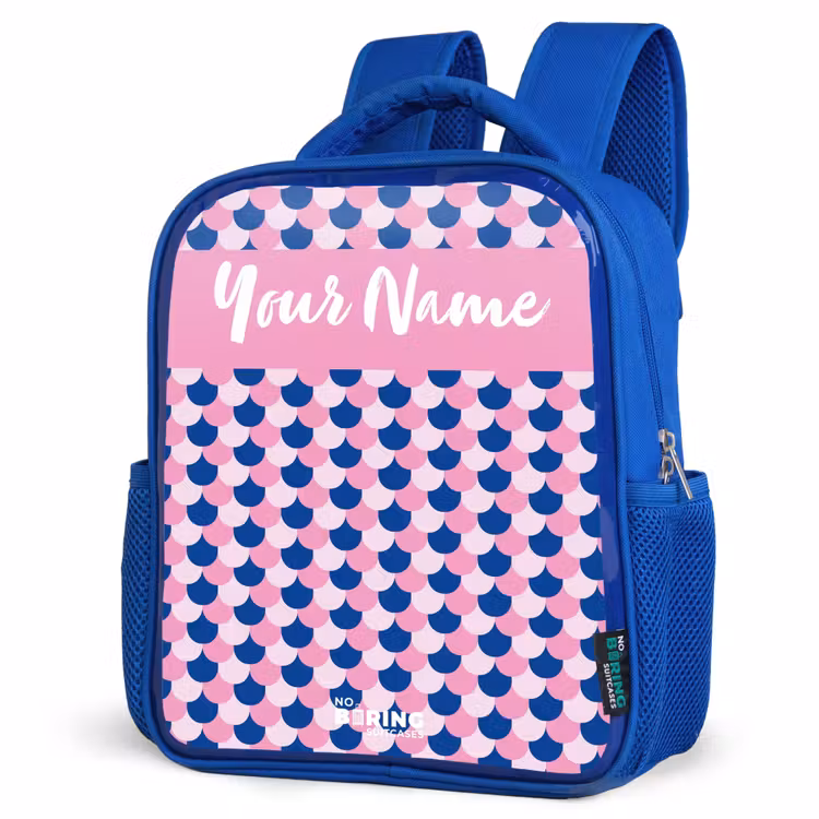 Kids backpack with name - Blue - Scales - Pattern - Blue - Pink — 7