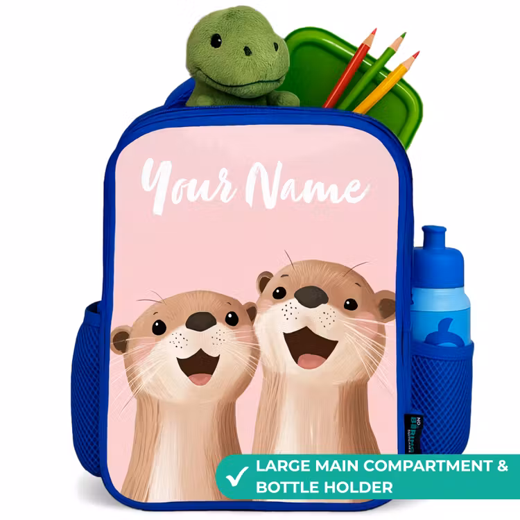 Kids backpack with name - Blue - Smile - Otters - Pink - Illustration — 5