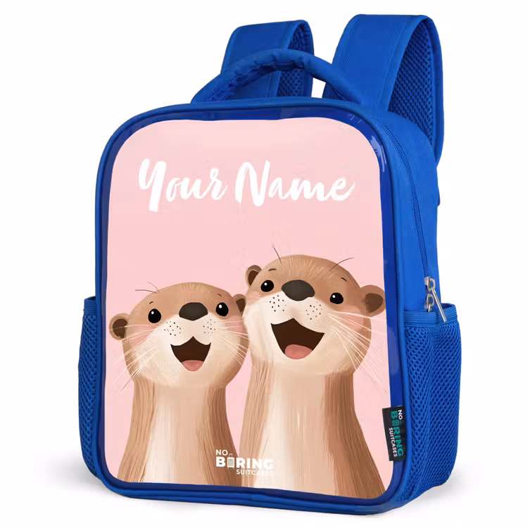 Kids backpack with name - Blue - Smile - Otters - Pink - Illustration — 7