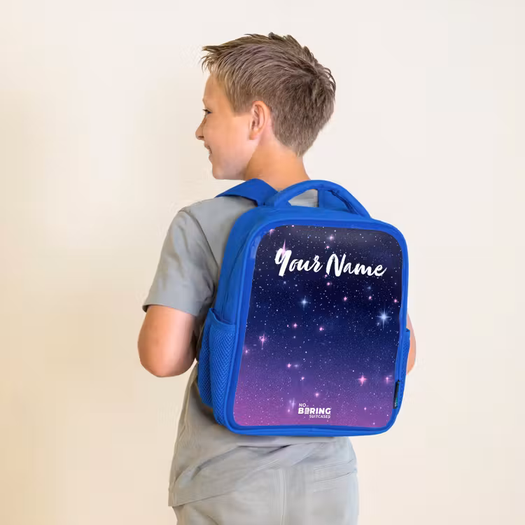 Kids backpack with name - Blue - Stars - Galaxy - Blue - Pink — 2