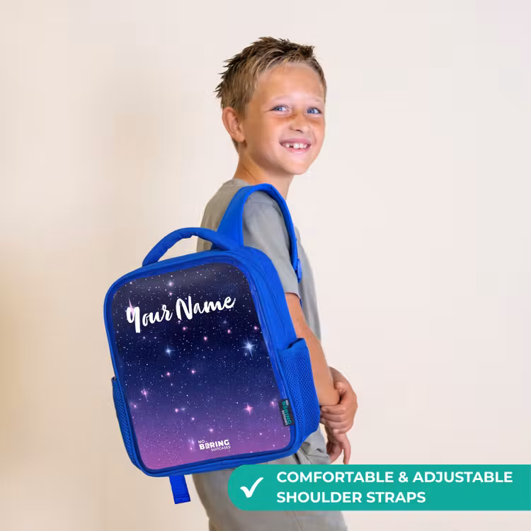 Kids backpack with name - Blue - Stars - Galaxy - Blue - Pink — 4