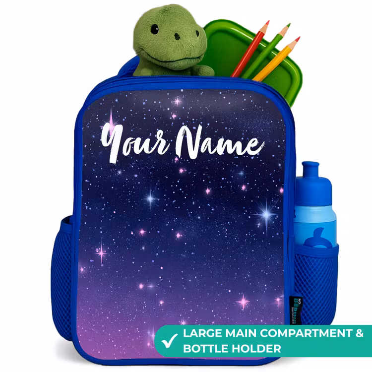 Kids backpack with name - Blue - Stars - Galaxy - Blue - Pink — 5