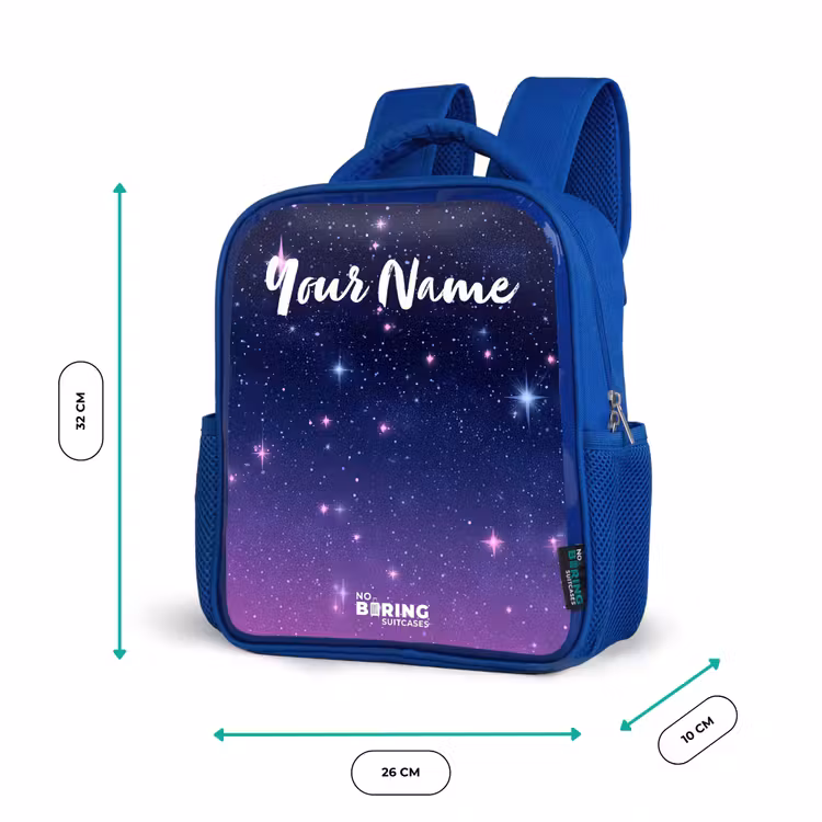 Kids backpack with name - Blue - Stars - Galaxy - Blue - Pink — 6