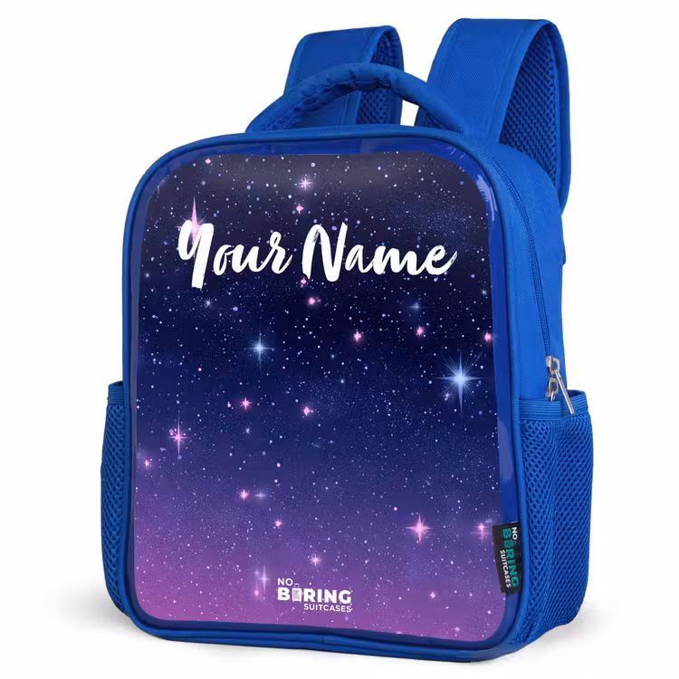 Kids backpack with name - Blue - Stars - Galaxy - Blue - Pink — 7