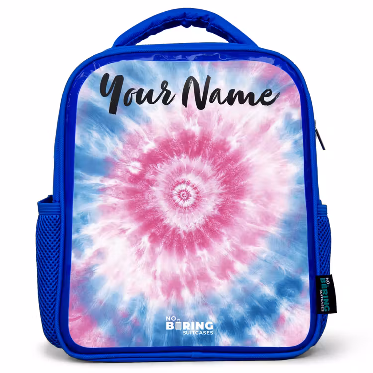 Kids backpack with name - Blue - Tie dye - Abstract - Blue - Pink — 1