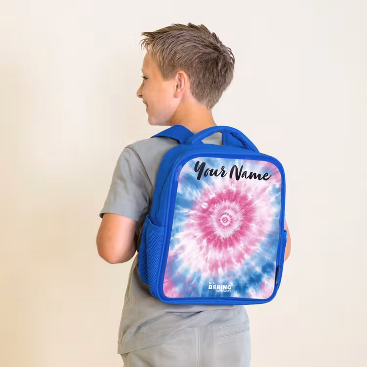 Kids backpack with name - Blue - Tie dye - Abstract - Blue - Pink — 2