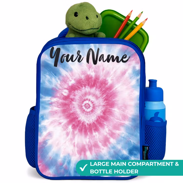 Kids backpack with name - Blue - Tie dye - Abstract - Blue - Pink — 5