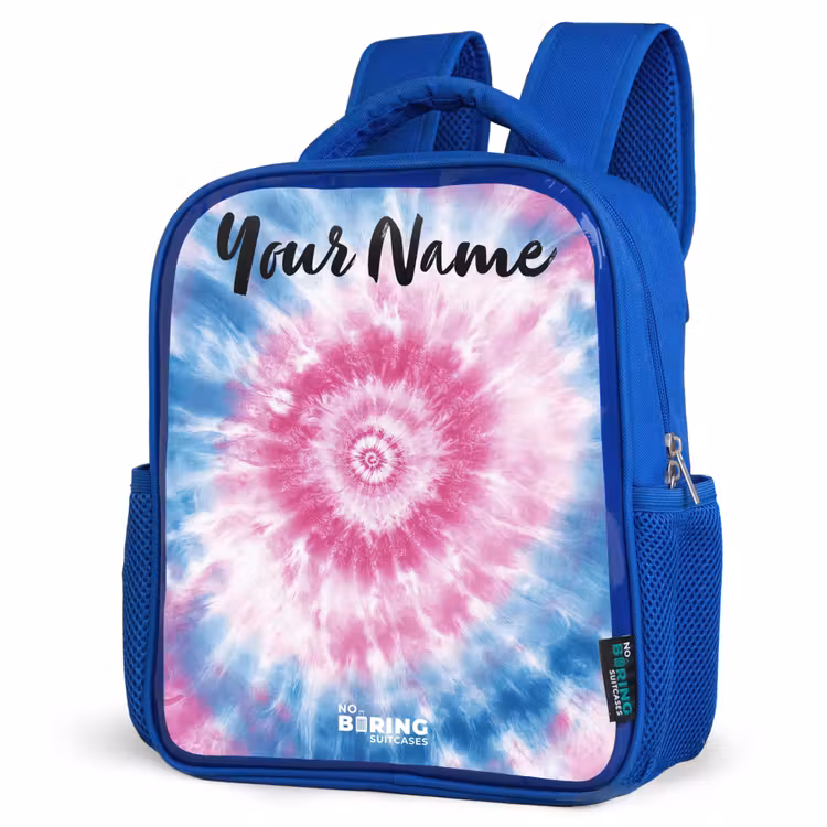 Kids backpack with name - Blue - Tie dye - Abstract - Blue - Pink — 7