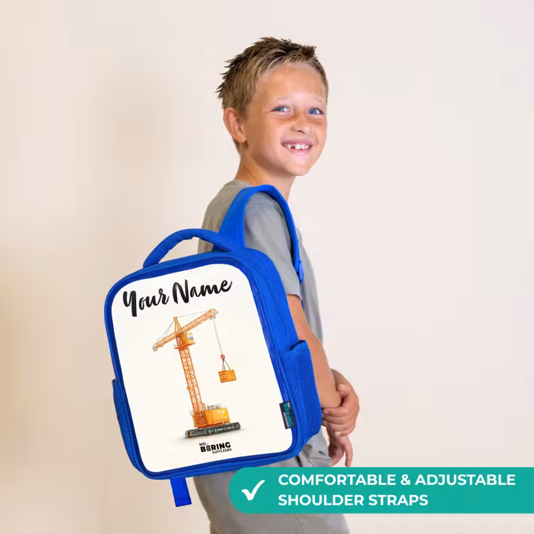 Kids backpack with name - Blue - Tower Crane - Signed - Orange — 4