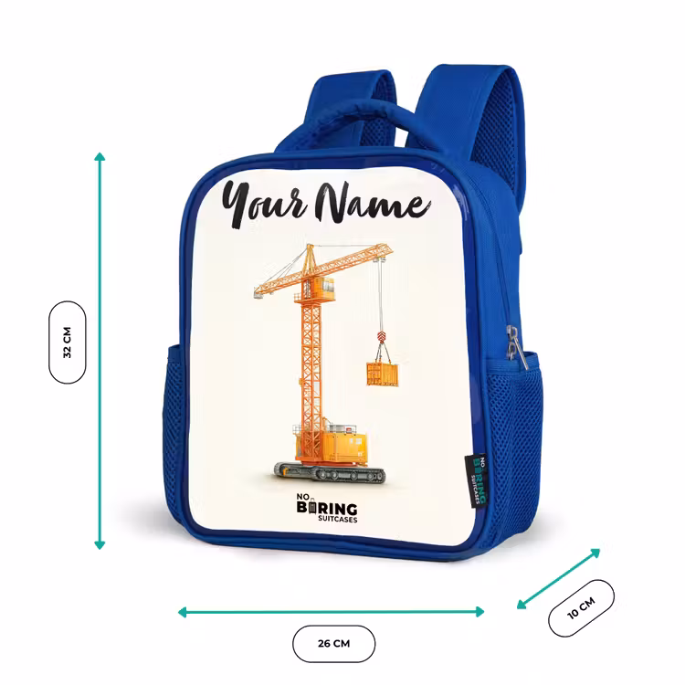 Kids backpack with name - Blue - Tower Crane - Signed - Orange — 6
