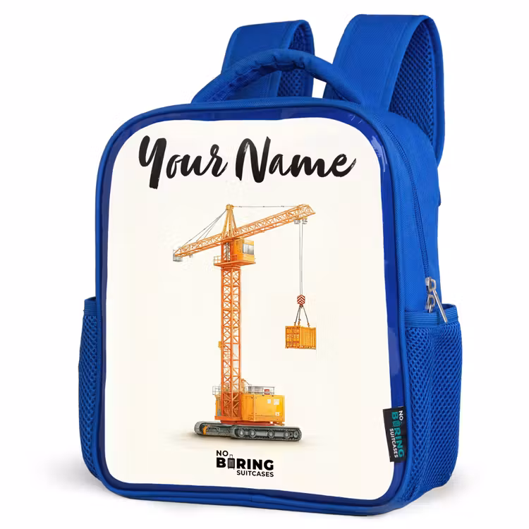 Kids backpack with name - Blue - Tower Crane - Signed - Orange — 7