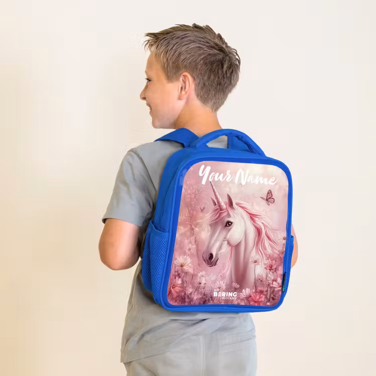 Kids backpack with name - Blue - Unicorn - Pink - Butterfly - Flowers — 2