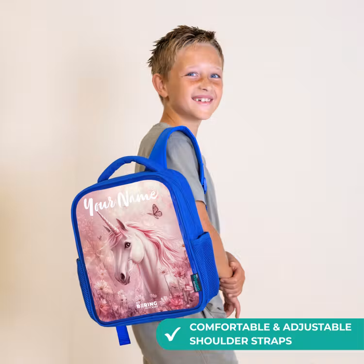 Kids backpack with name - Blue - Unicorn - Pink - Butterfly - Flowers — 4