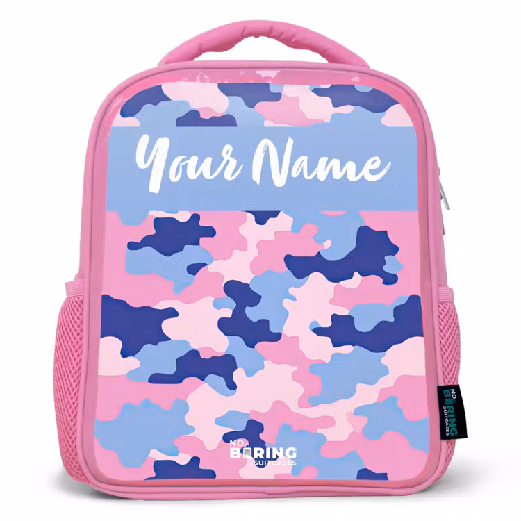 Kids backpack with name - Pink - Camouflage - Pink - Blue — 1