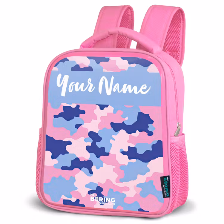 Kids backpack with name - Pink - Camouflage - Pink - Blue — 4