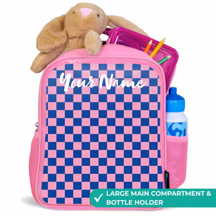 Kids backpack with name - Pink - Cubes - Blue - Pink — 2