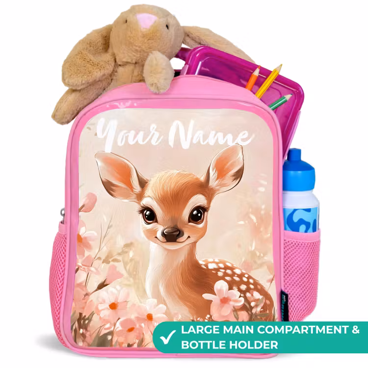Kids backpack with name - Pink - Deer - Flowers - Dots - Pink — 2